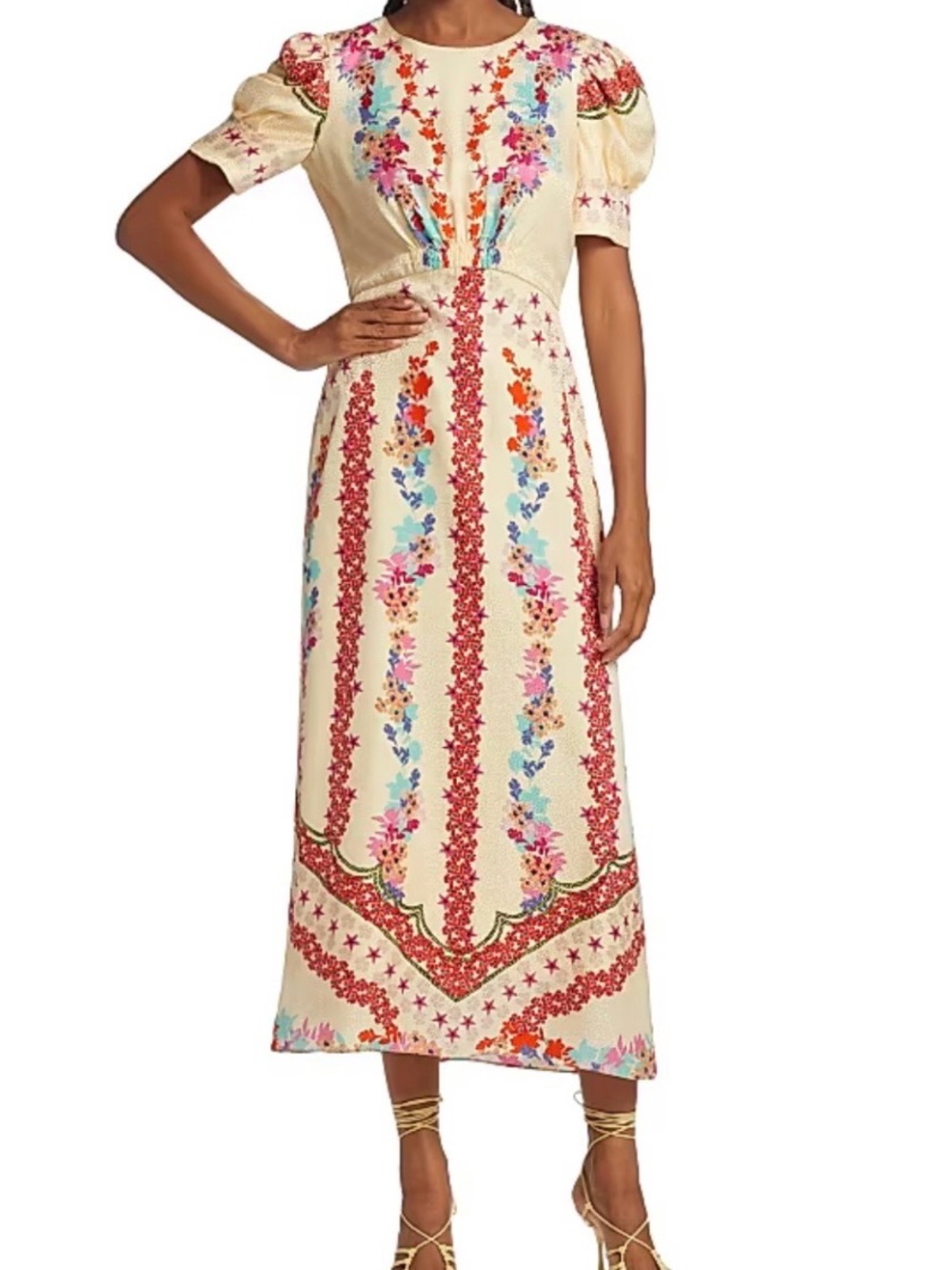 SALONI Cream Maxi Dress with Multicolor Floral Embroidery